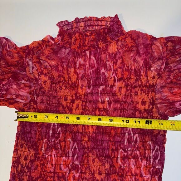 Free People Hello There sheer ruched mock-neck top red orange mesh | medium - Picture 12 of 13